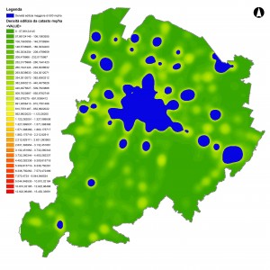 Mappa della densita edilizia con soglia a 500 mq/ha